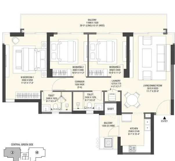 3BHK Floor Plan Of Emaar Serenity Hills1