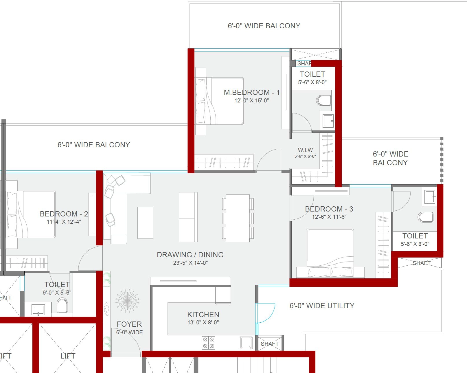 3BHK Floor Plan Of M3M Forestia West1