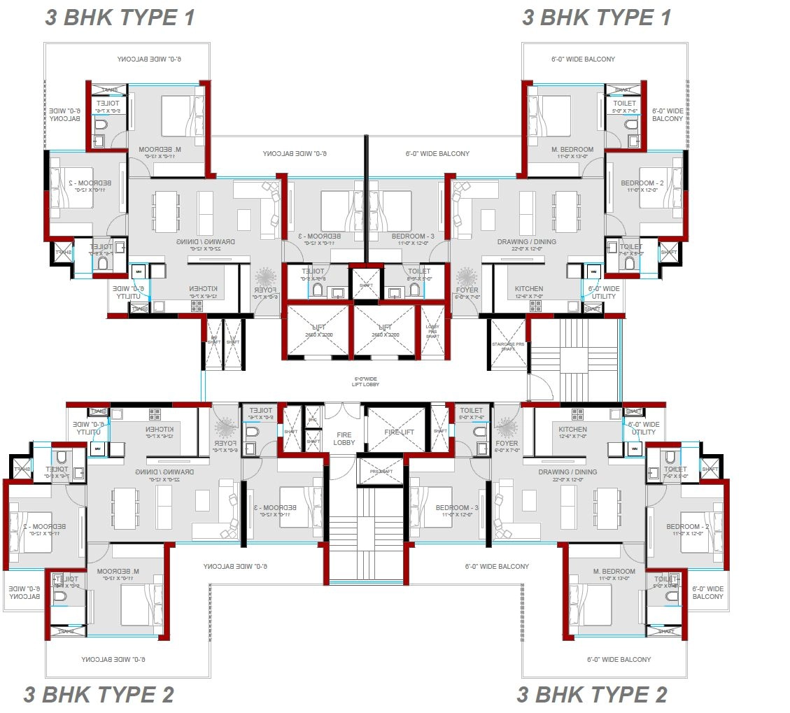 3BHK Typical Floor Plan Of M3M Forestia West2