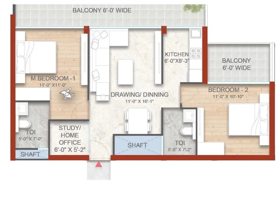 2.5BHK Type 2 Floor Plan of Smartworld Nature's Court Manesar3
