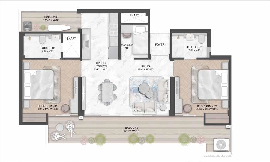 1BHK + Utility Space Floor Plan Of Smartworld Nature's Court Manesar1
