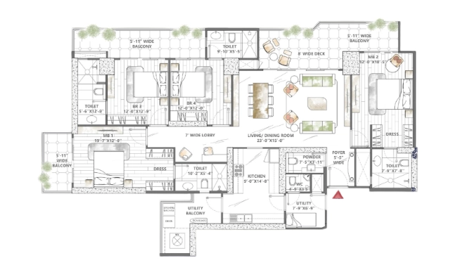 4BHK + Utility Floor Plan Of Smart World Sky Arc2