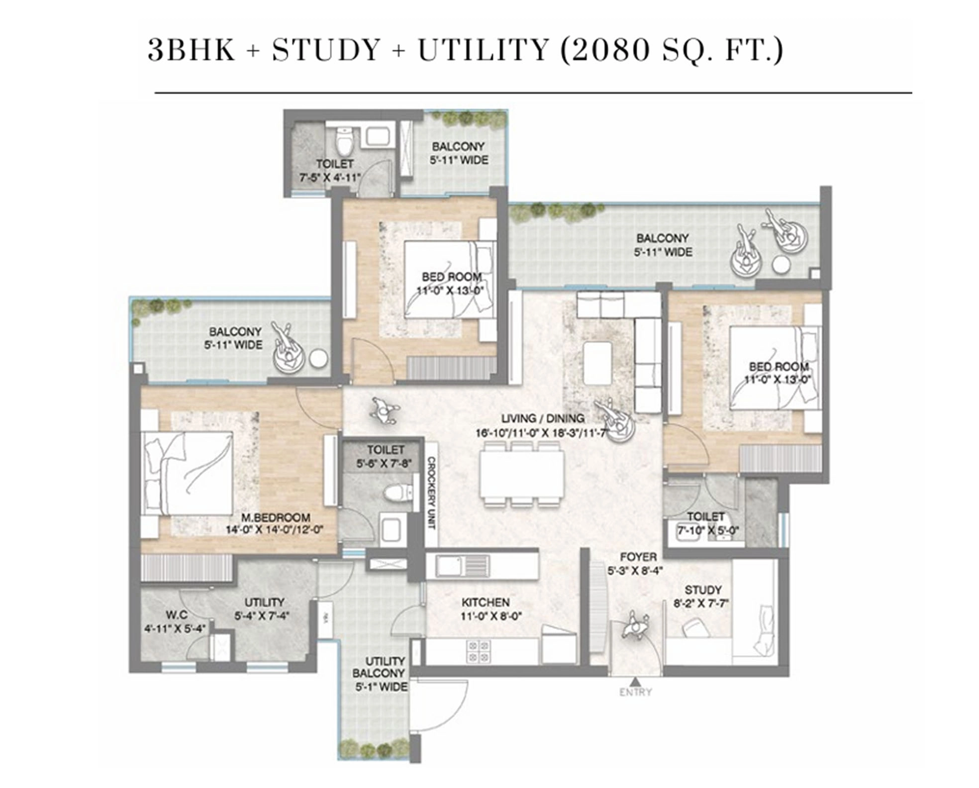 3BHK Floor Plan Of M3M Crown1