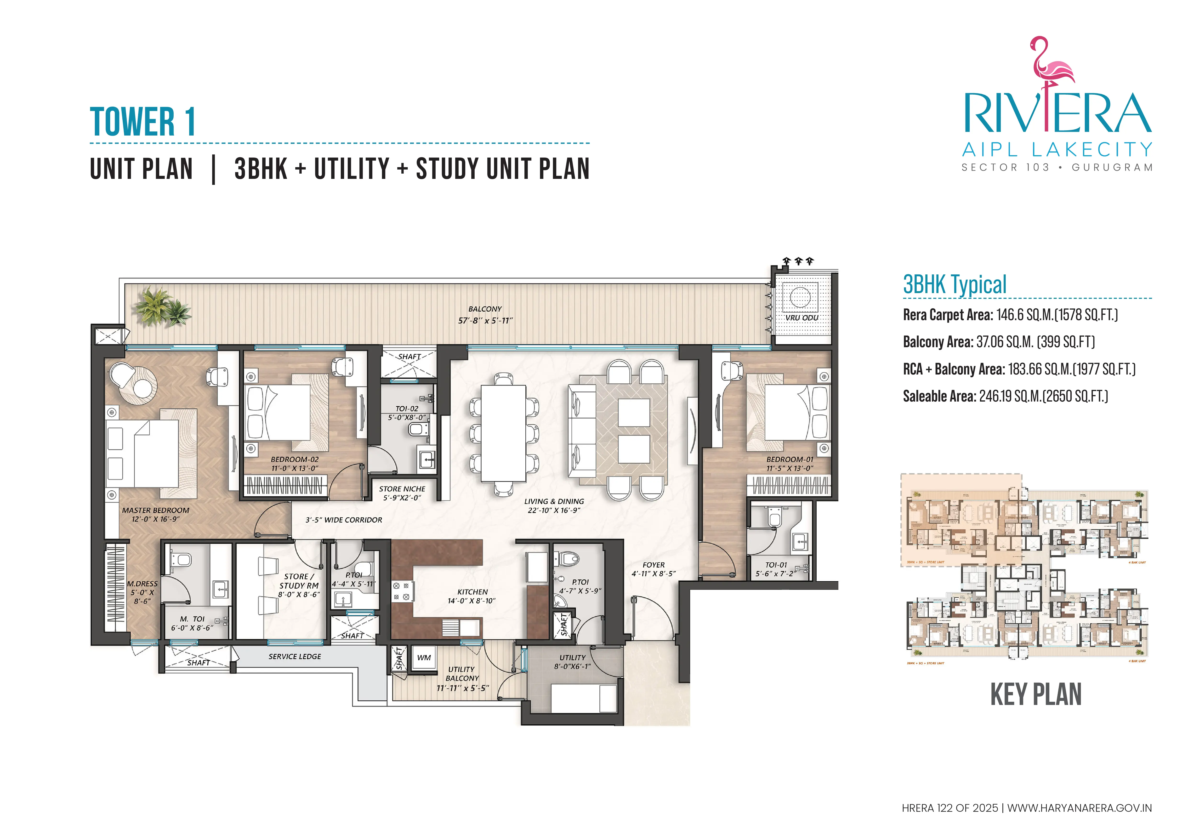 3BHK Floor Plan Of Riviera At AIPL Lakecity2