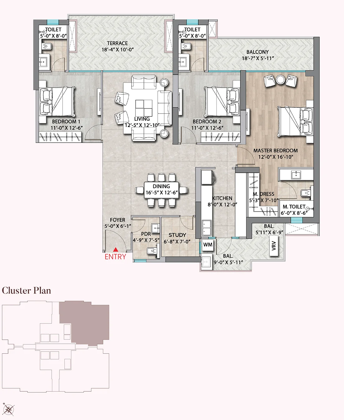 3BHK Floor Plan Of Suncity Monarch1