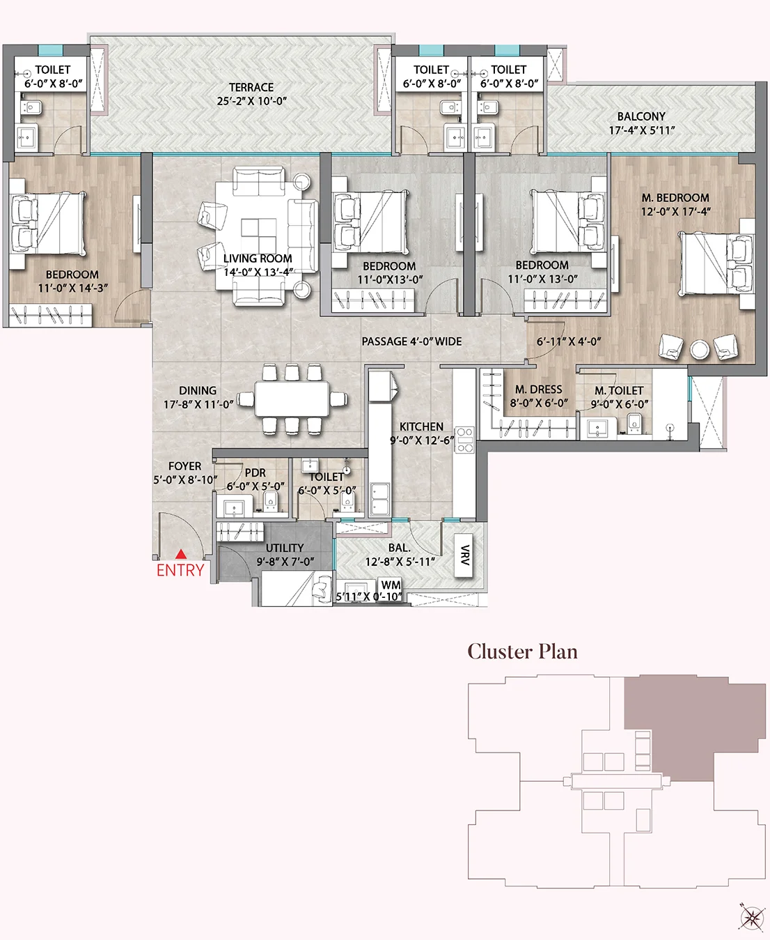 4BHK Floor Plan Of Suncity Monarch2