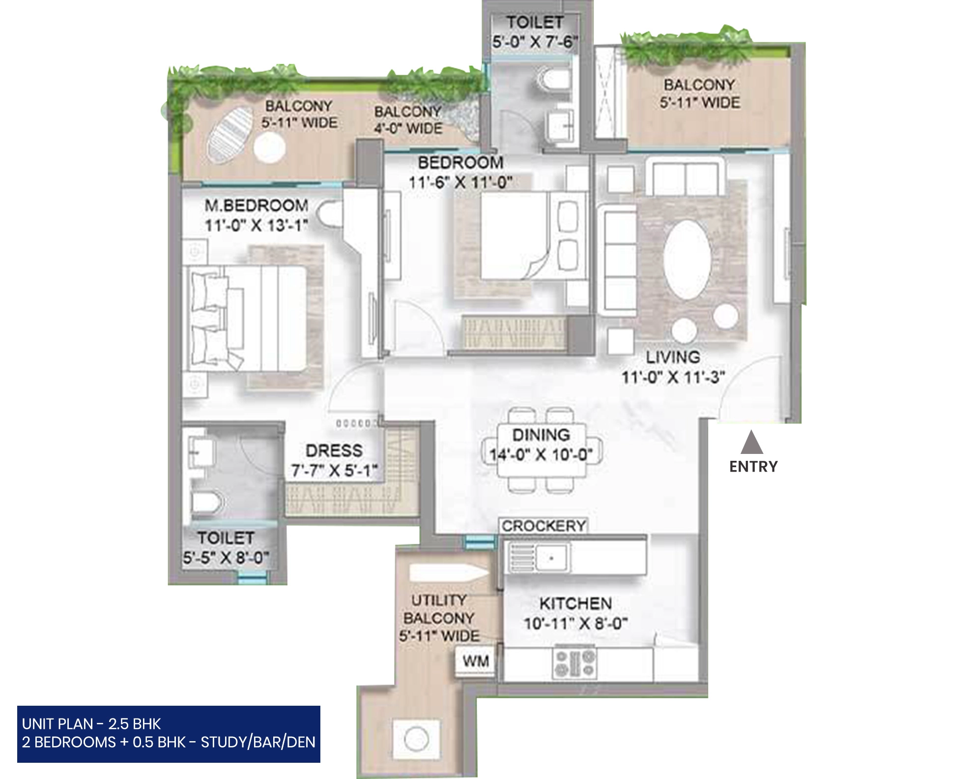 2BHK Floor Plan Of M3M Golf Hills1
