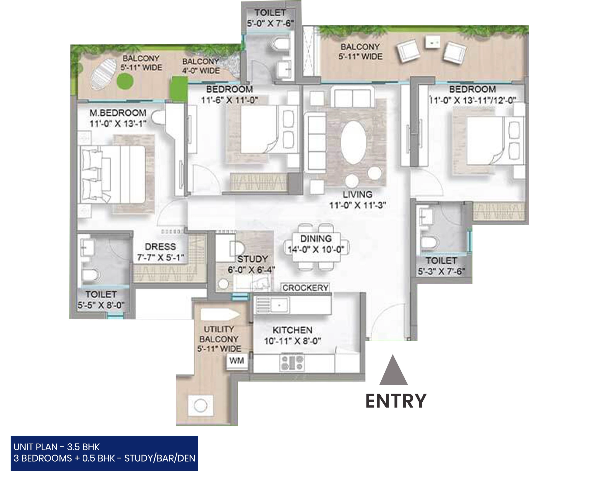3BHK Floor Plan Of M3M Golf Hills2