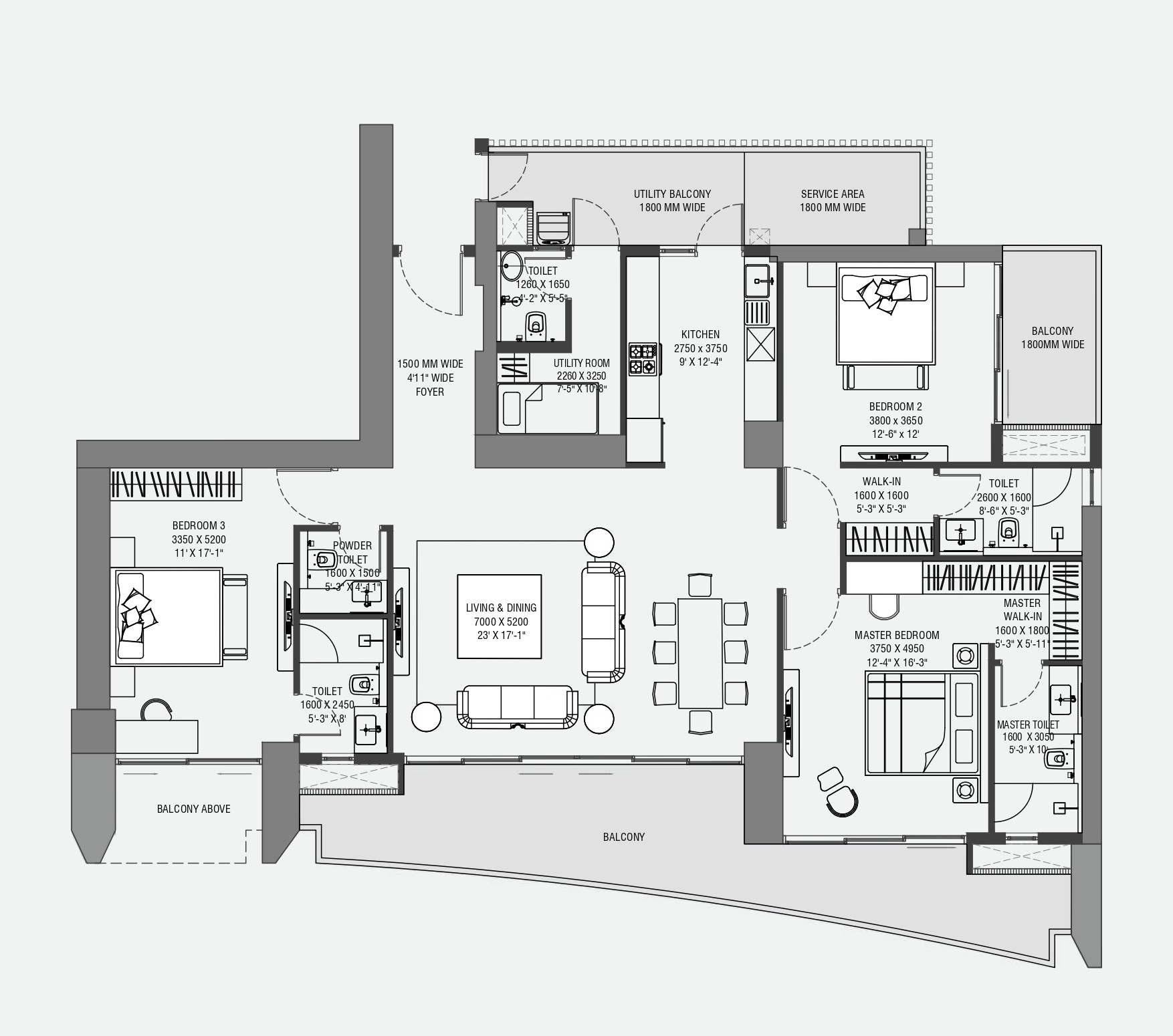 3BHK Floor Plan Of Experion The Trillion1