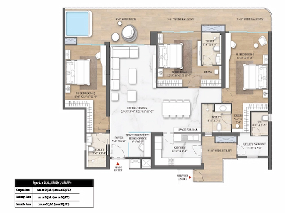 3BHK Floor Plan Of Smartworld The Edition1