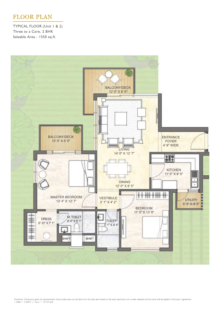 2BHK Floor Plan Of Puri Emerald Bay1