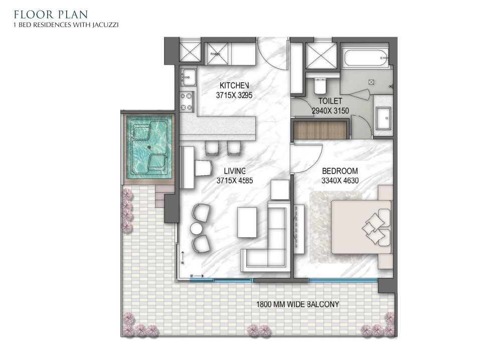 1BHK Floor Plan Of Central Park Delphine Estates2