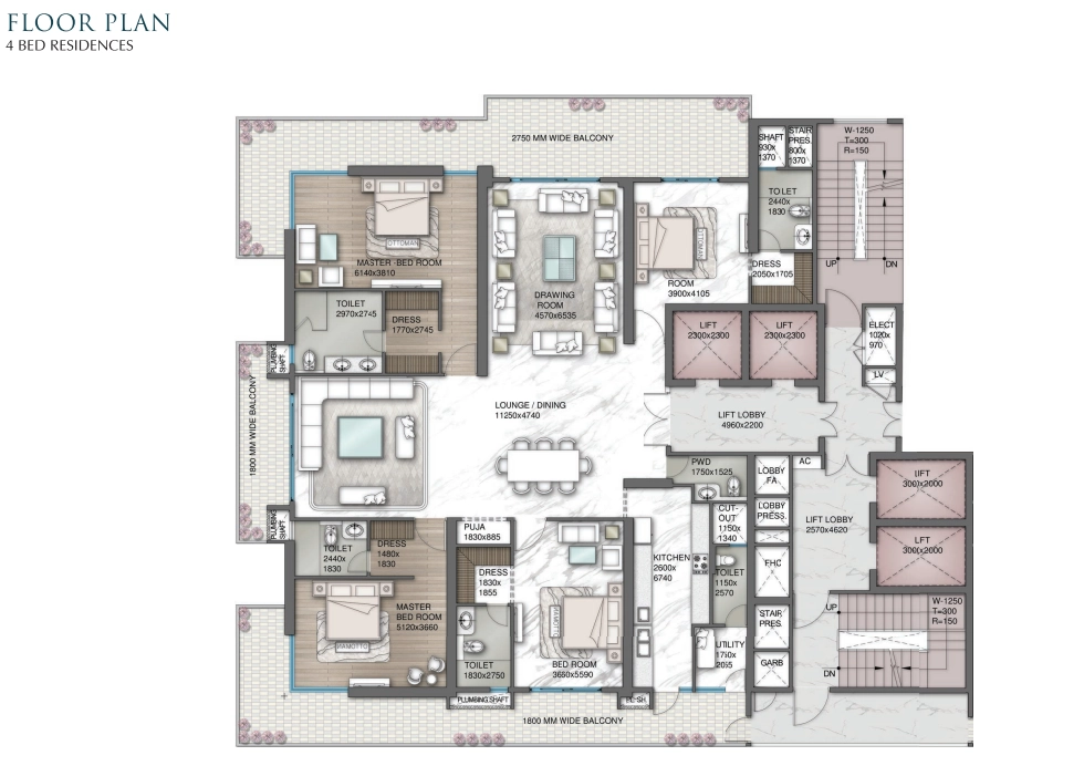 3BHK Floor Plan Of Central Park Delphine Estates3
