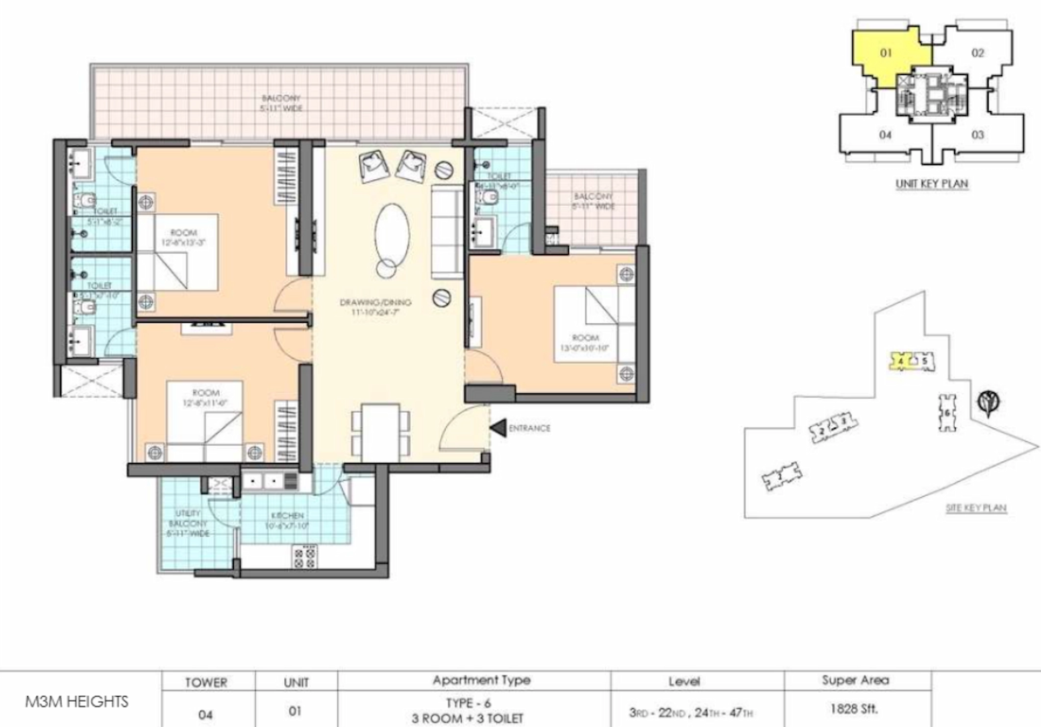 3BHK Floor Plan Of M3M Heights2