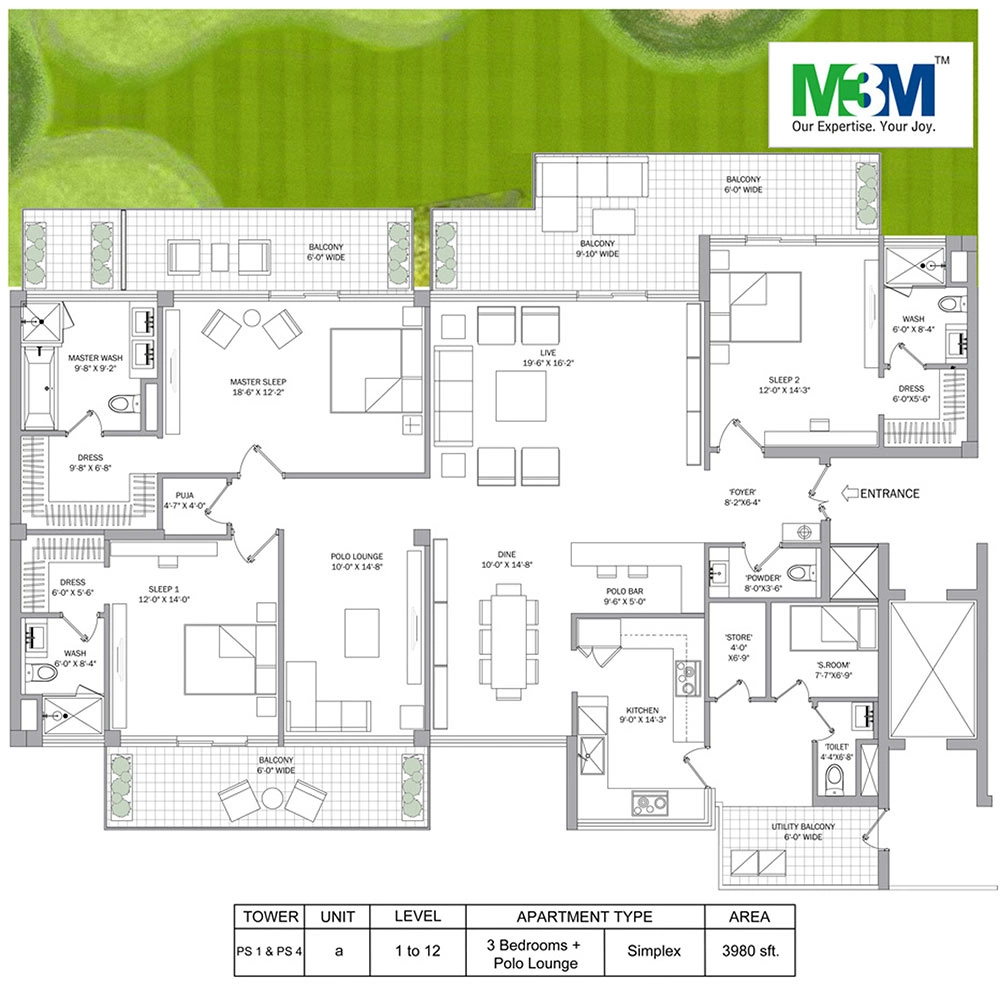 3BHK Floor Plan Of M3M Polo Suites1