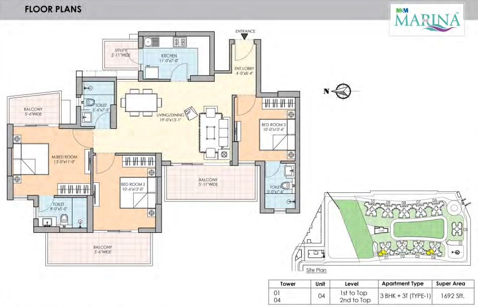 3BHK Floor Plan Of M3M The Marina2
