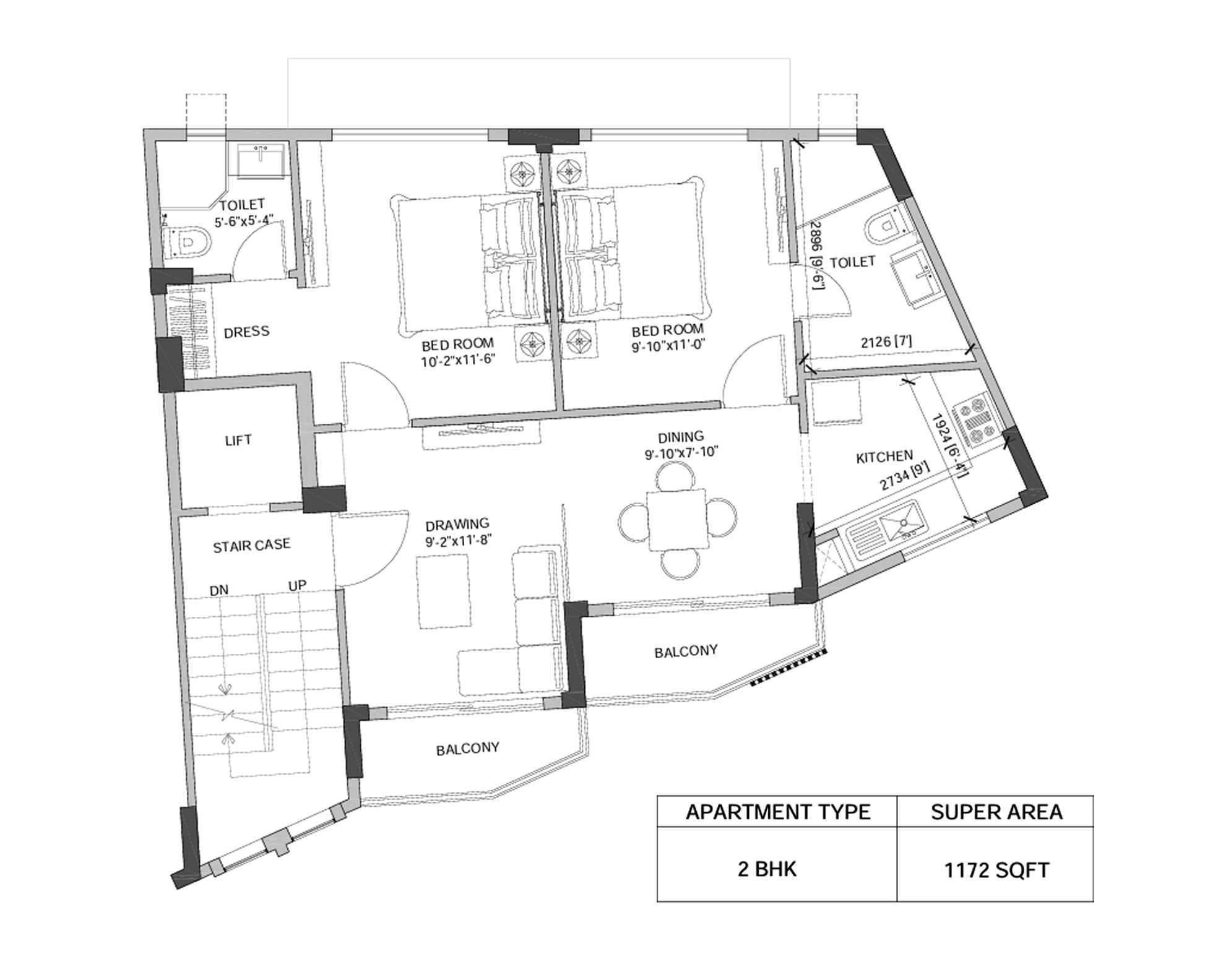 2 BHK Floor Plan Of M3M Soulitude2