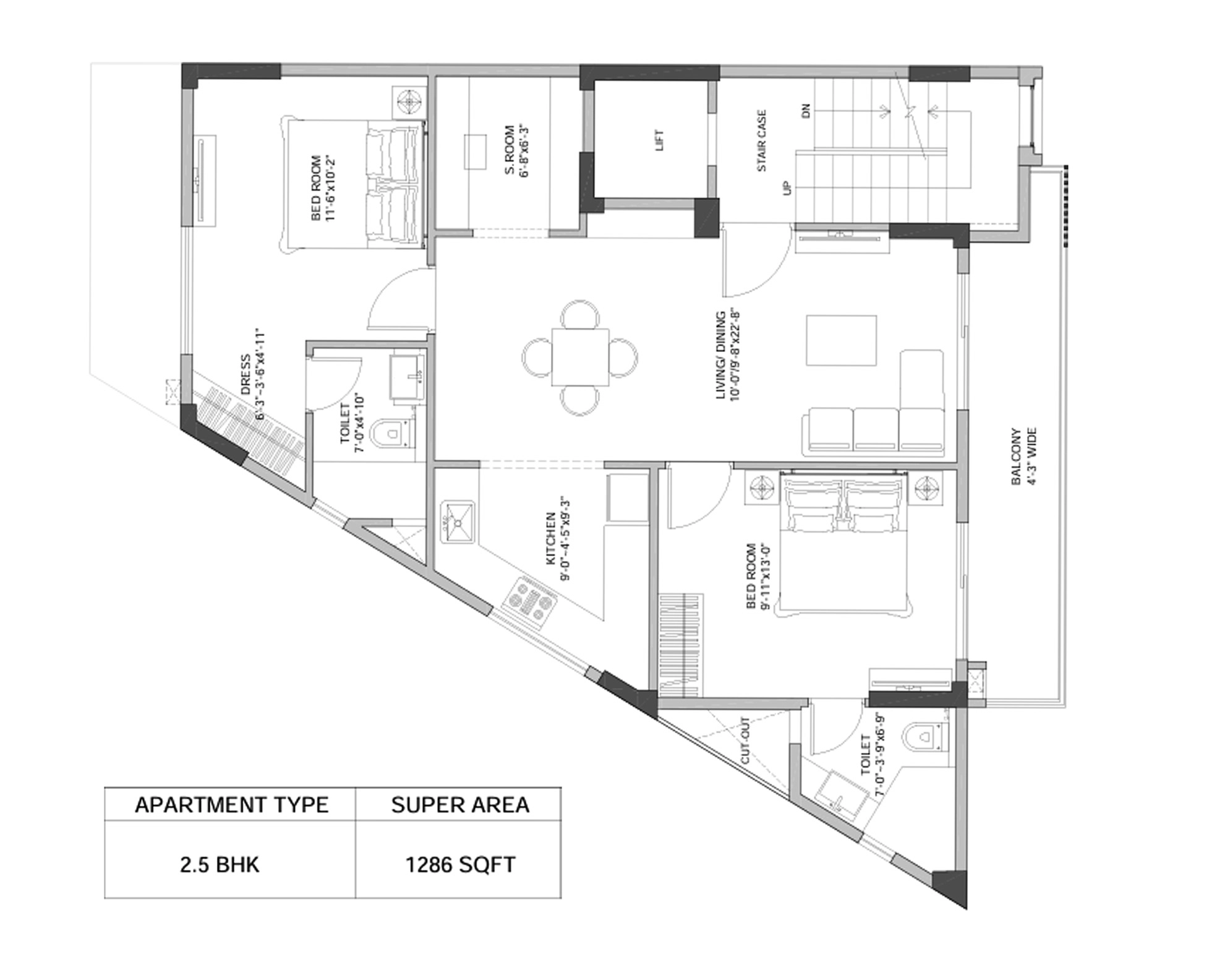 2.5 BHK Floor Plan Of M3M Soulitude3