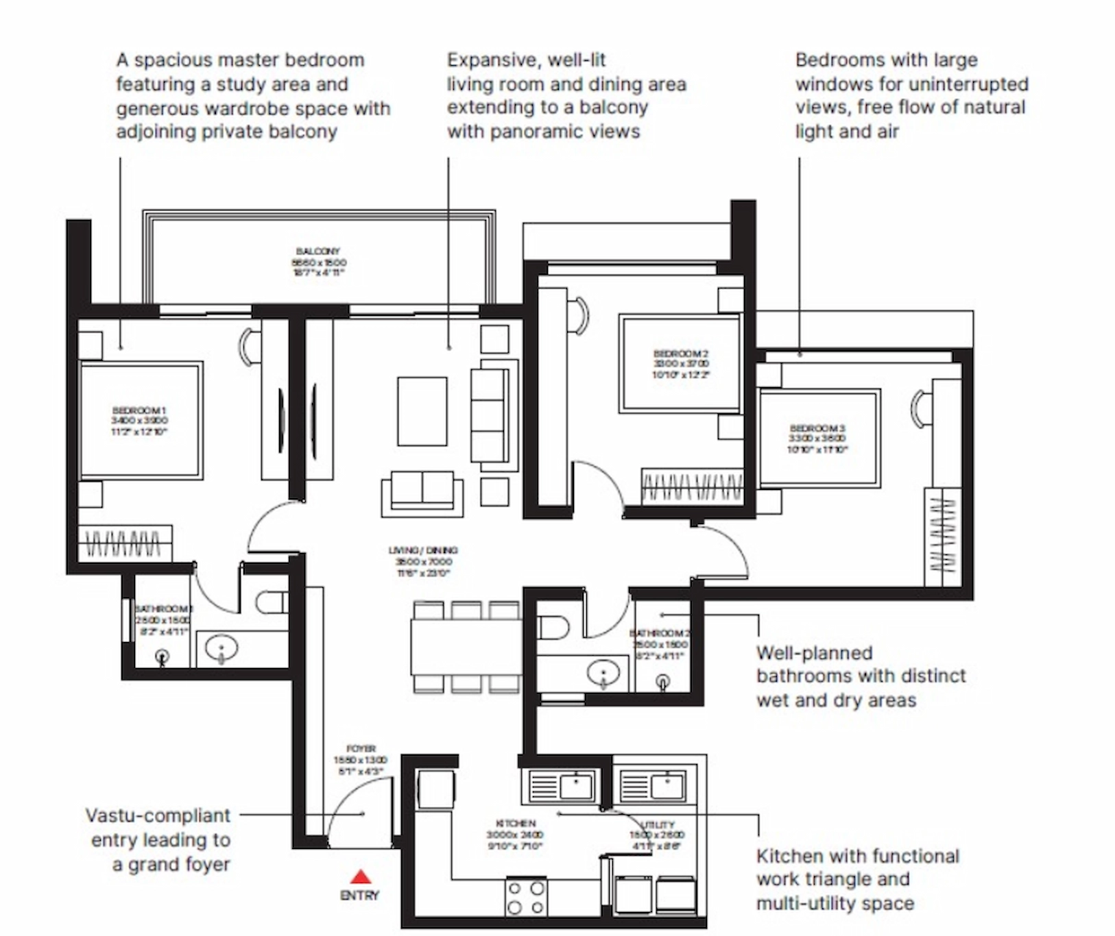 3 BHK Floor Plan Of Sobha Crescent1