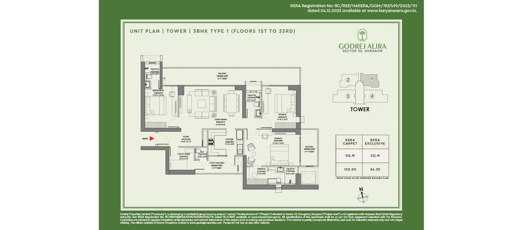 3 BHK Floor Plan Of Godrej Alira1