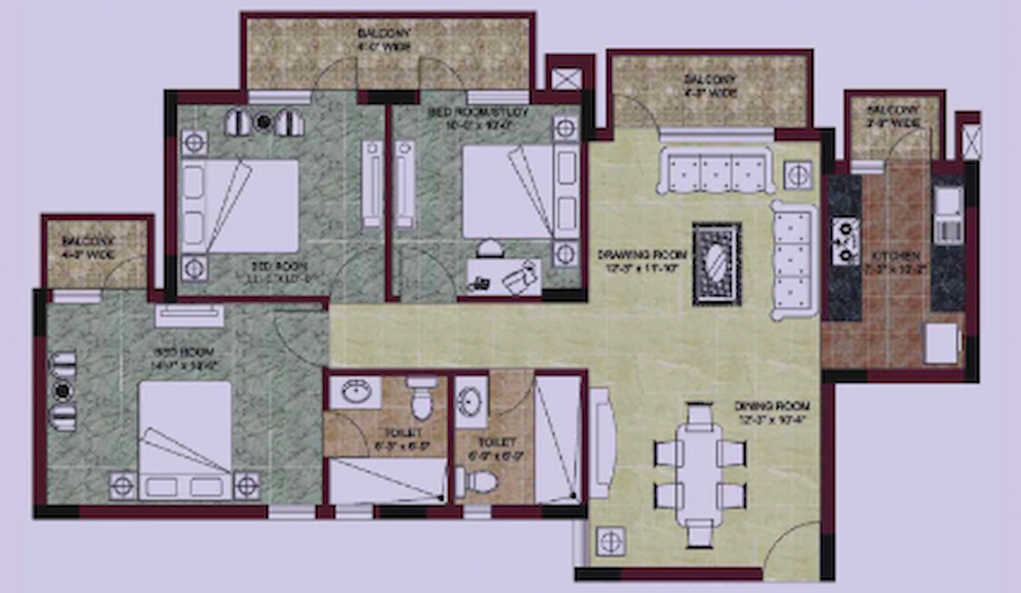 3BHK Floor Plan Of BPTP Downtown 661