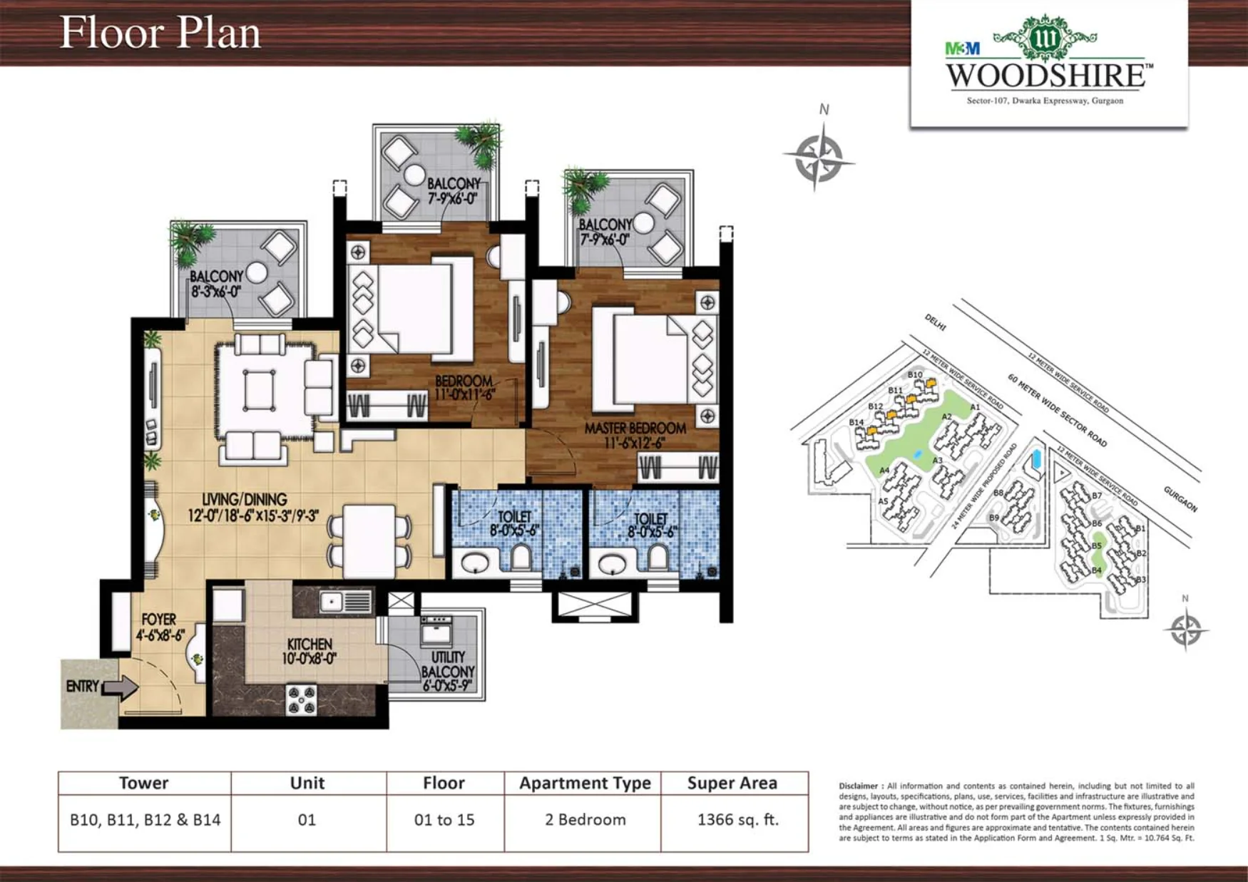 2 BHK Floor Plan Of M3M Woodshire1