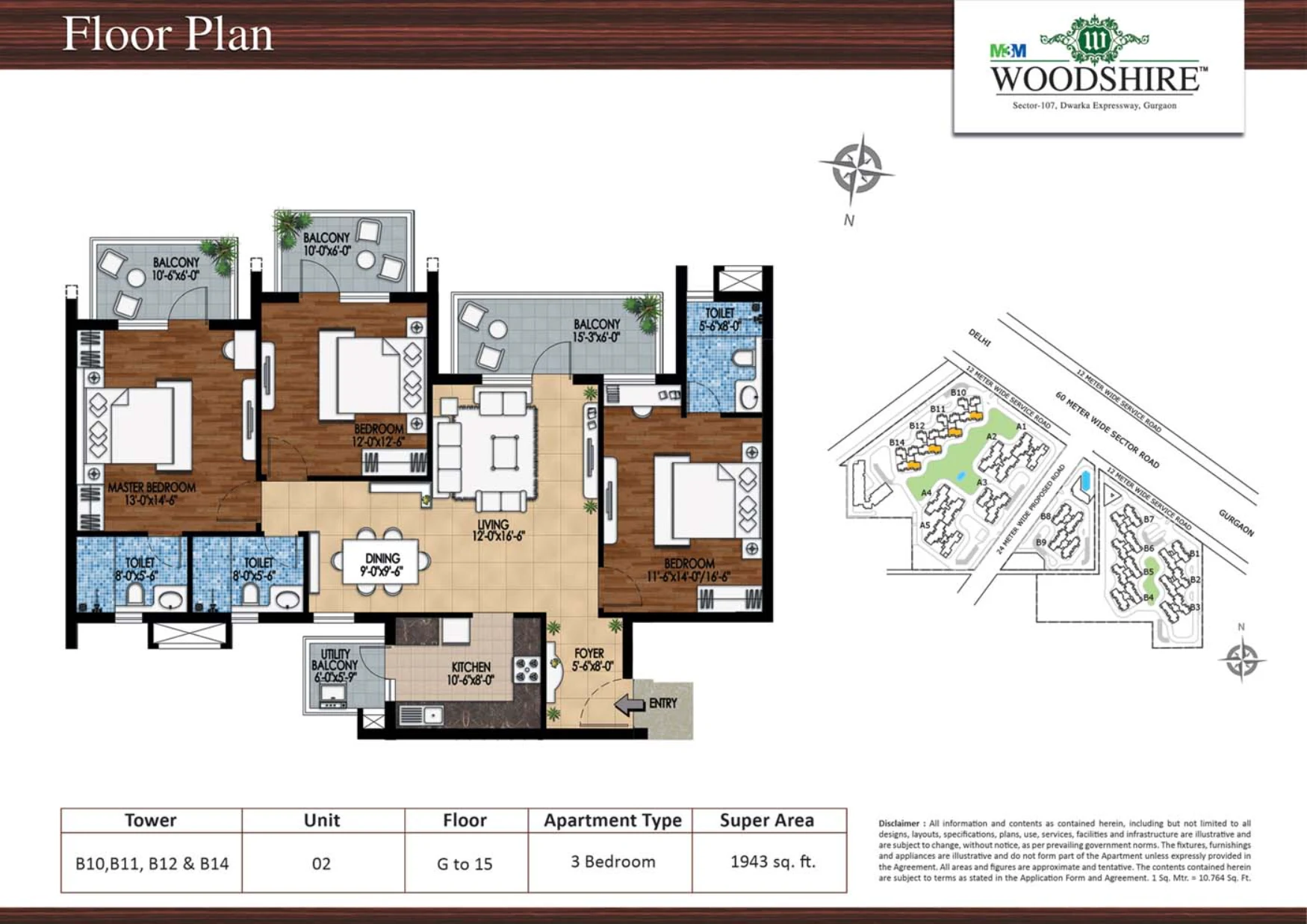 3 BHK Floor Plan OF M3M Woodshire2