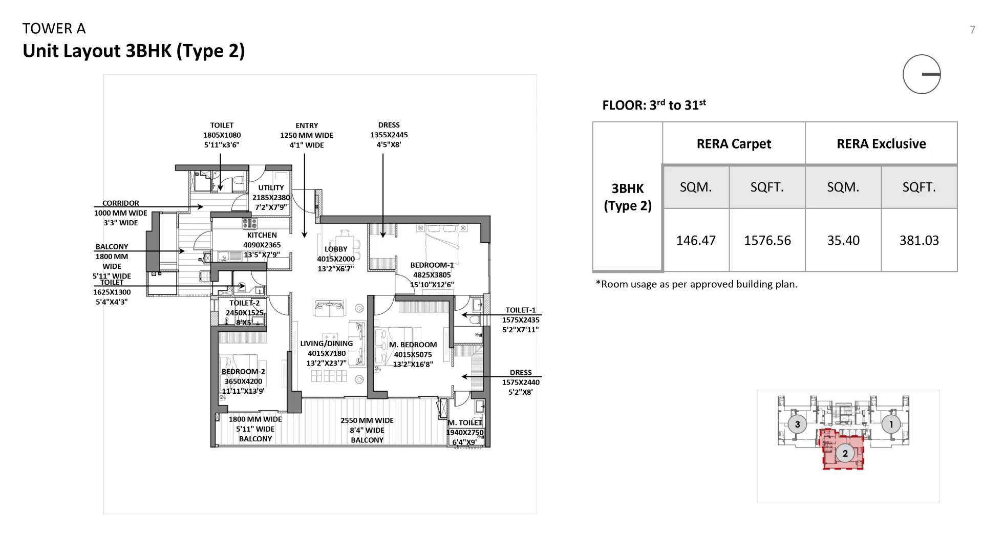 3 BHK Floor Plan Of Godrej Miraya1