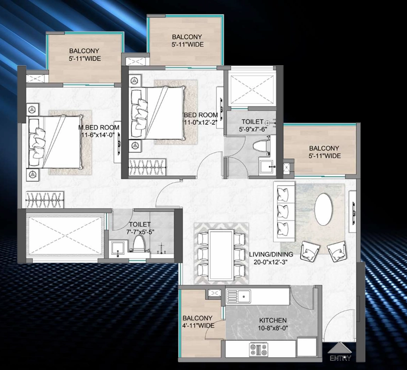 2 BHK Floor Plan Of M3M Skywalk1