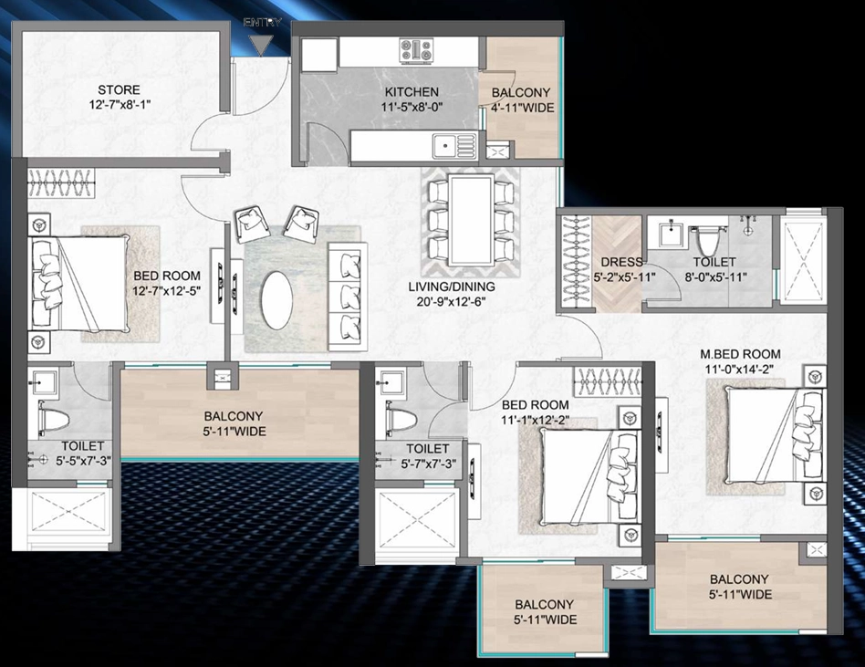 3 BHK Floor Plan Of M3M Skywalk2