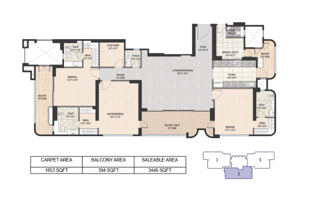 3 BHK Floor Plan Of Dalcore The Falcon1