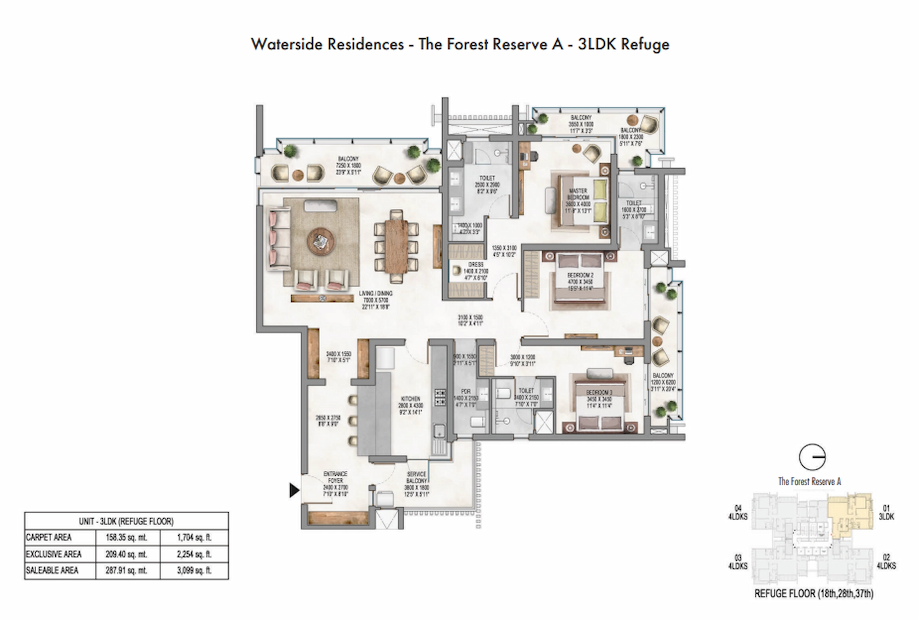 3 BHK Floor Plan Of Krisumi Waterside Residences The Forest Reserve 1