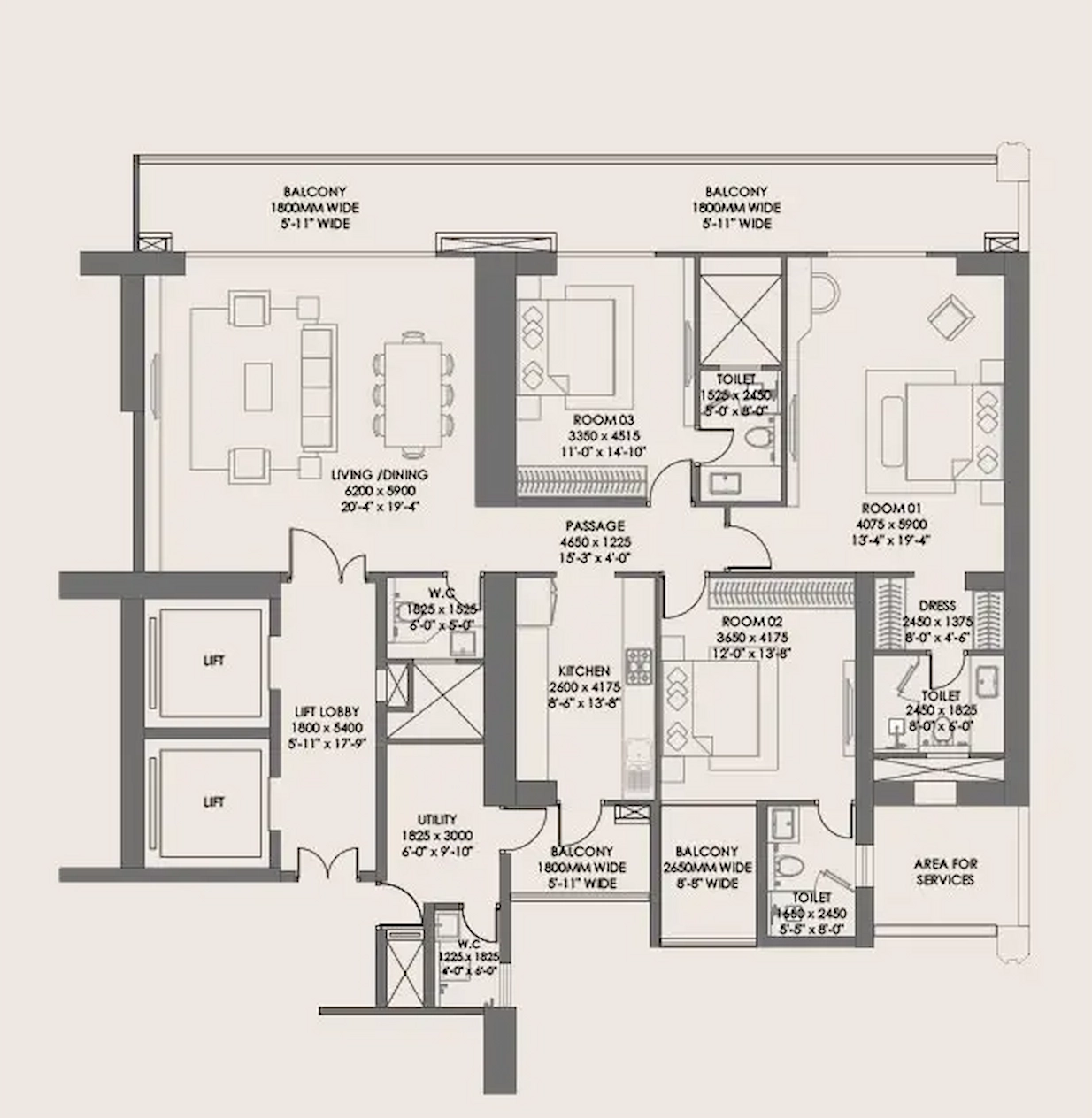3 BHK Floor Plan Of Godrej Samaris1