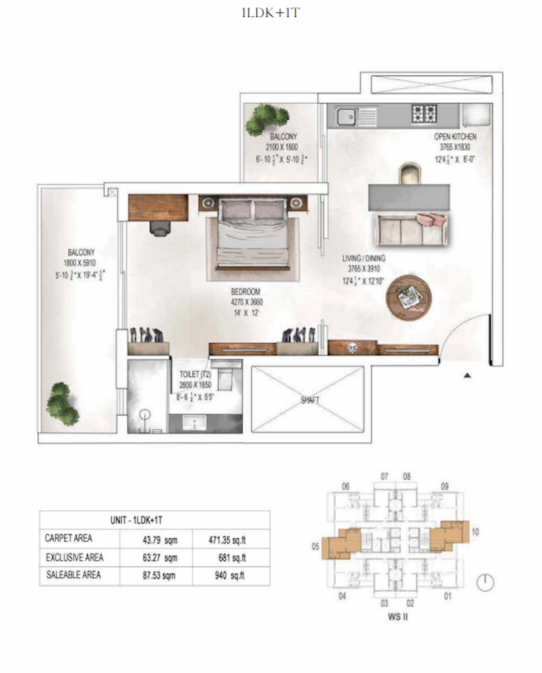 1 BHK Floor Plan of Krisumi Waterfall Suites1
