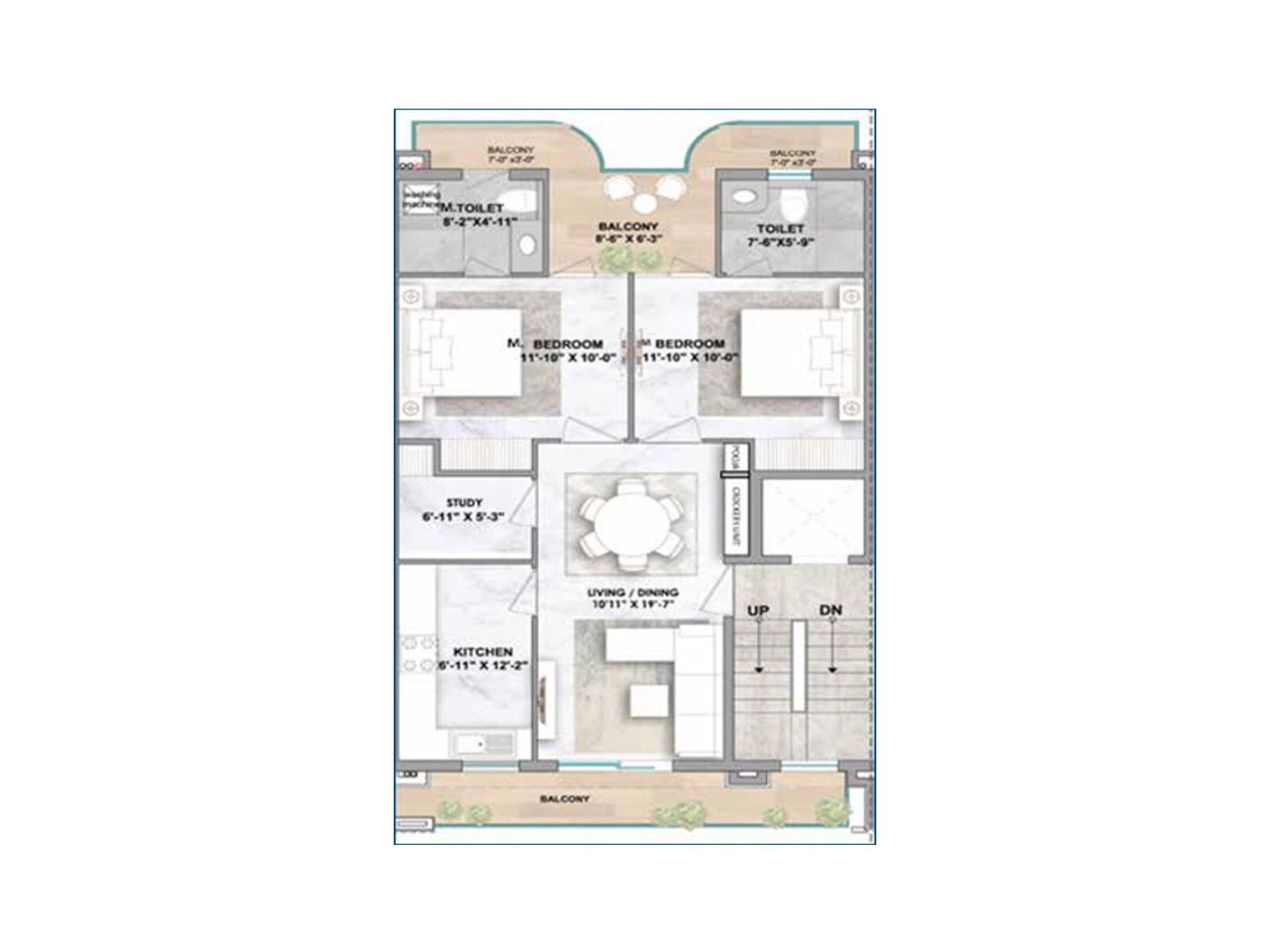 2 BHK Floor Plan of Smartworld Orchard1