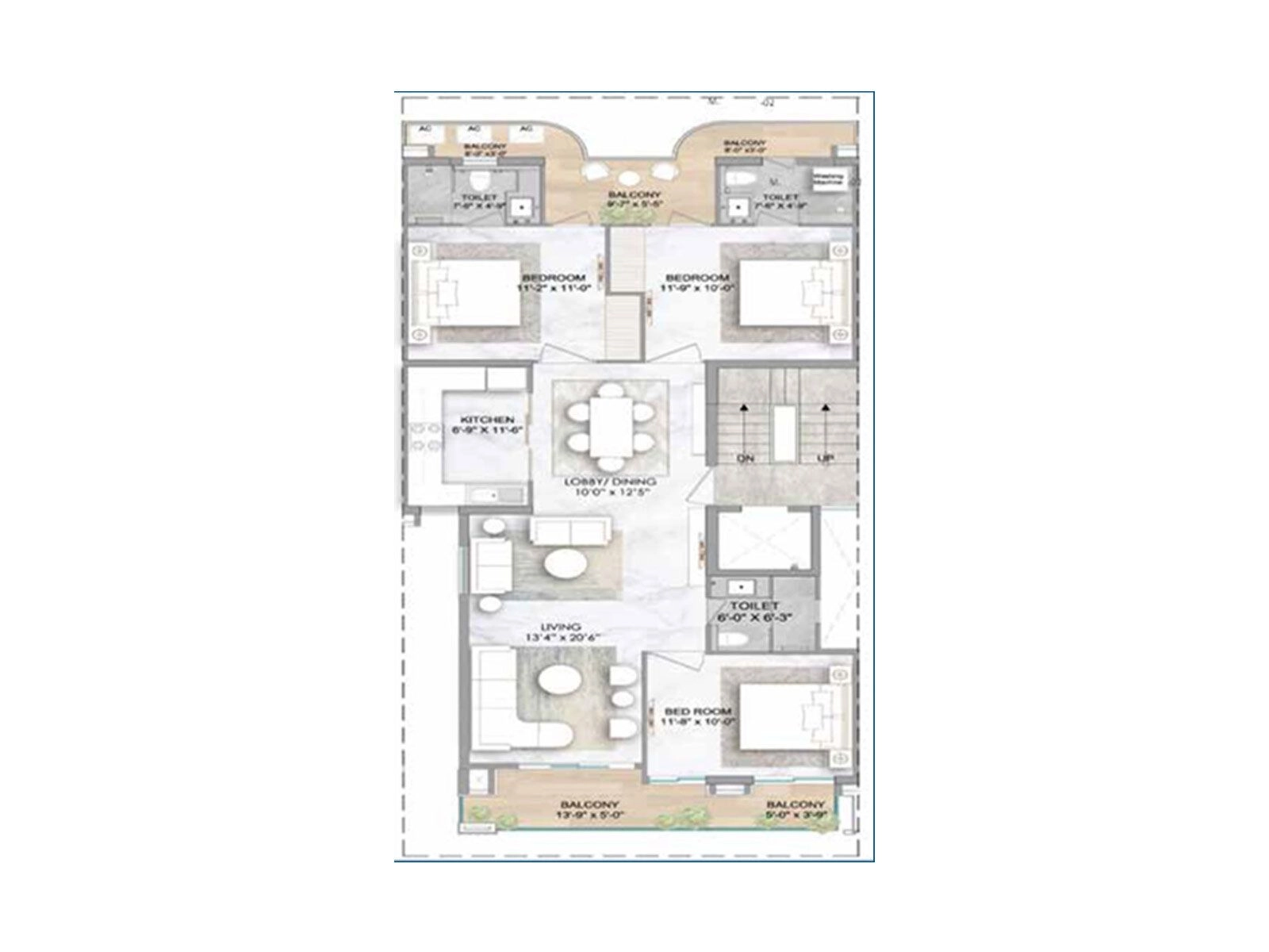 3 BHK Floor Plan of Smartworld Orchard2
