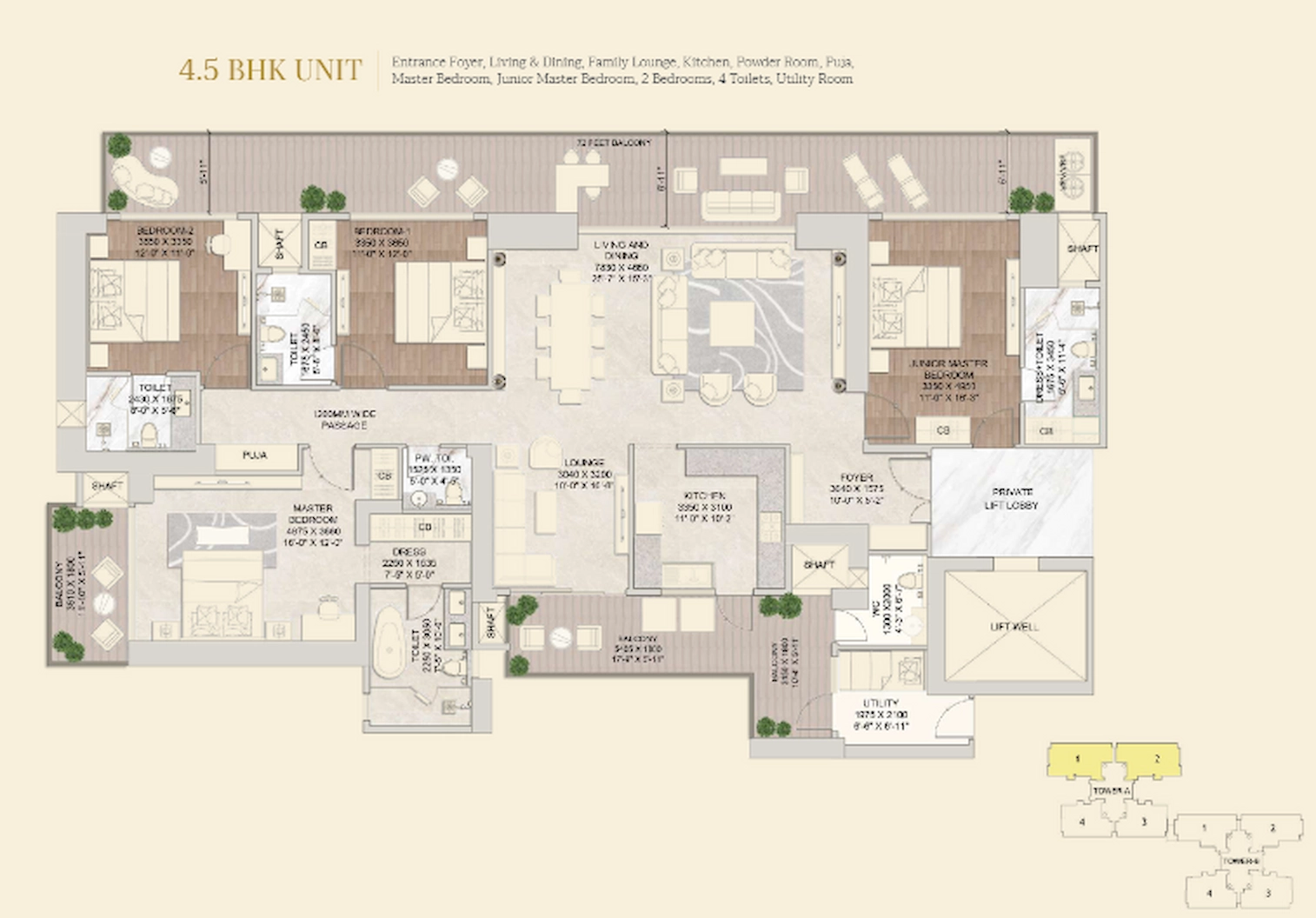 4 BHK Floor Plan Of Signature Global Twin Tower DXP2