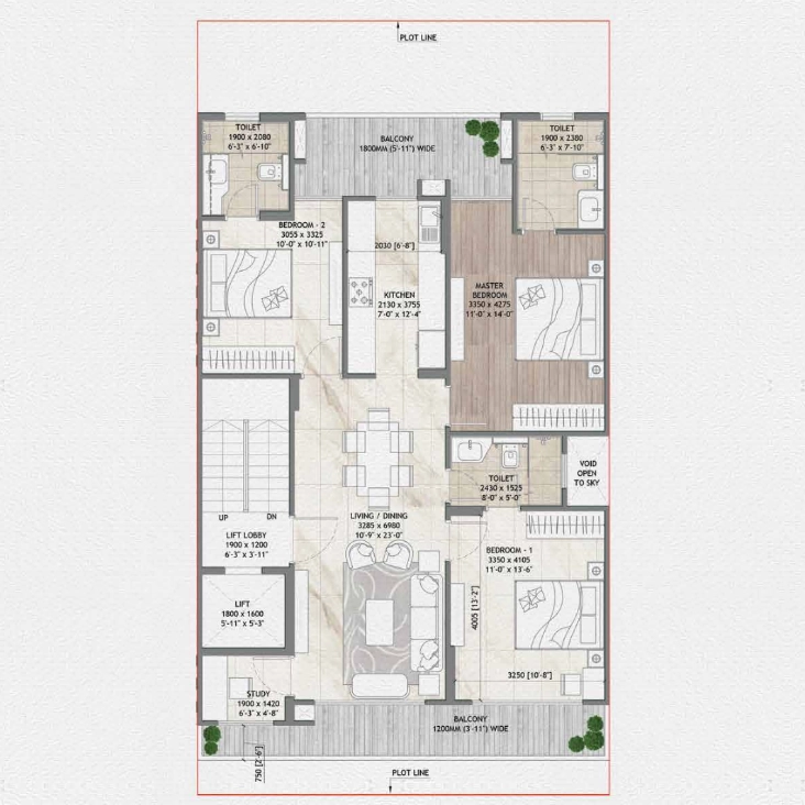 3 BHK Floor Plan Of Signature Global Daxin Vistas1