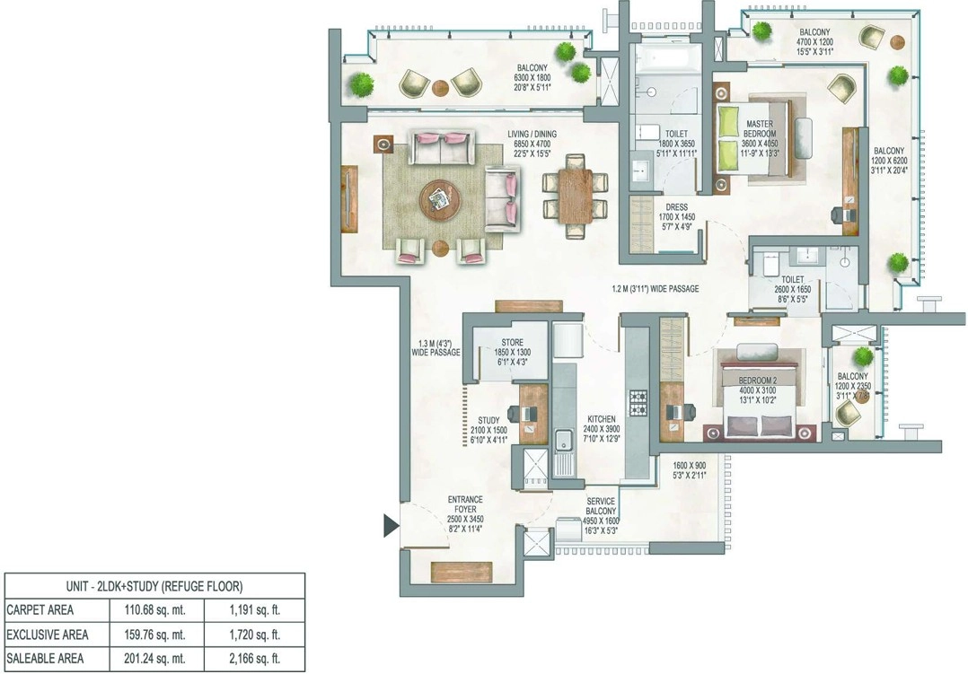 2 BHK Floor Plan Of Krisumi Waterside Residences The Forest Reserve1