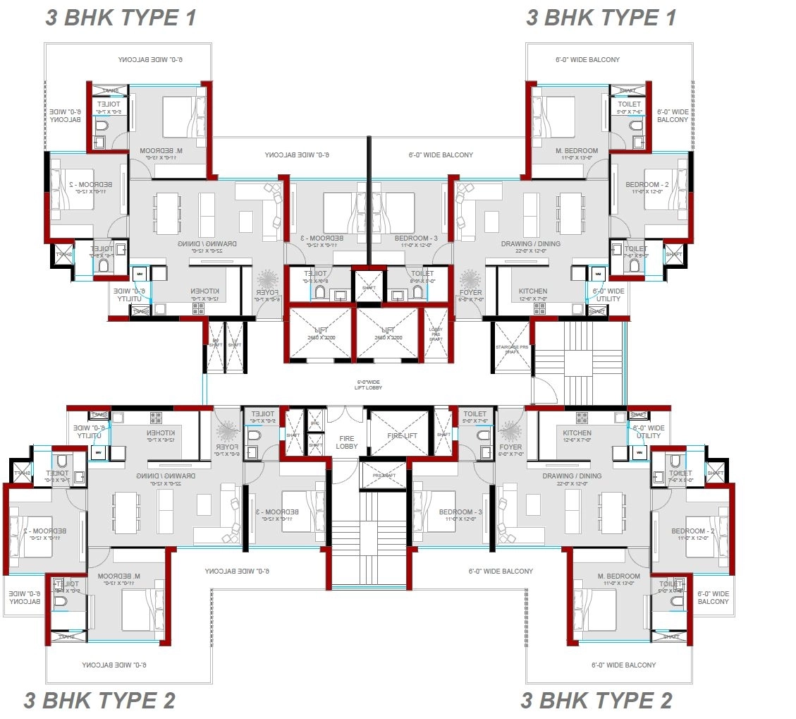 3 BHK Typical Floor Plan Of M3M Forestia East Manesar1