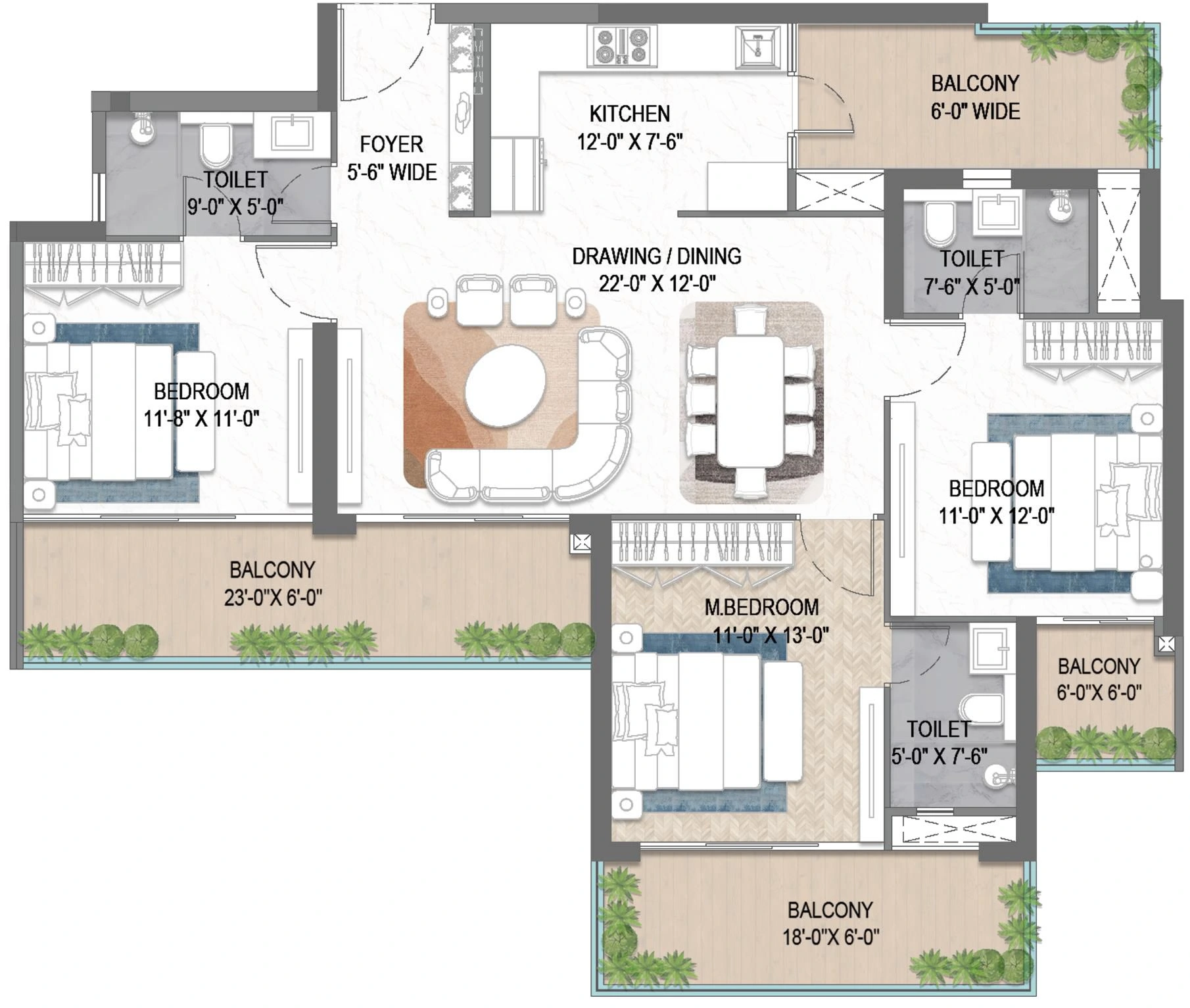 3 BHK Floor Plan of M3M Forestia East Manesar3