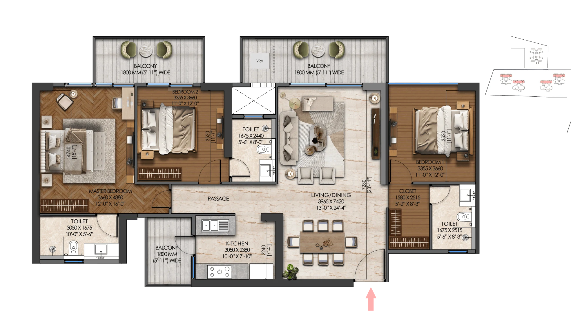 3 BHK Floor Plan Of Tonino Lamborghini Residences Gurgaon1