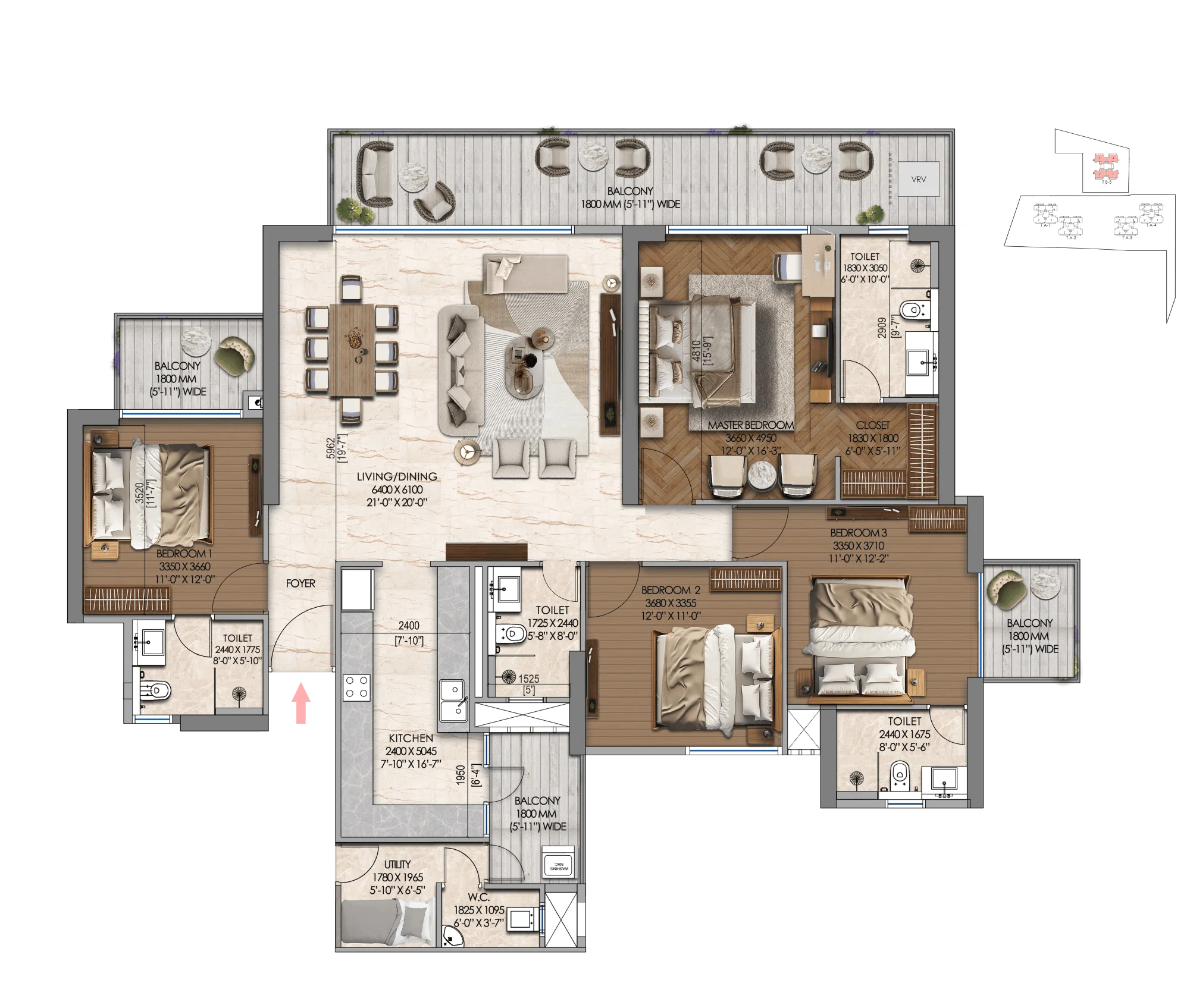 4 BHK + Utility Space Floor Plan Of Tonino Lamborghini Residences Gurgaon4