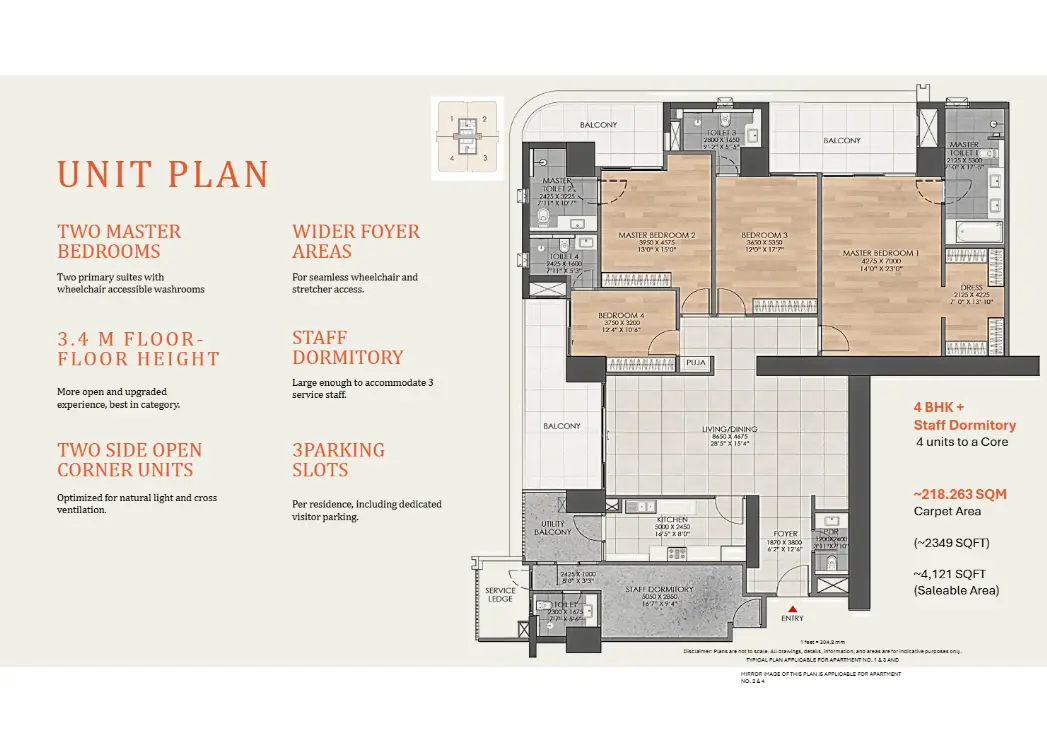 DLF The Aureva 4 BHK Floor PLan1